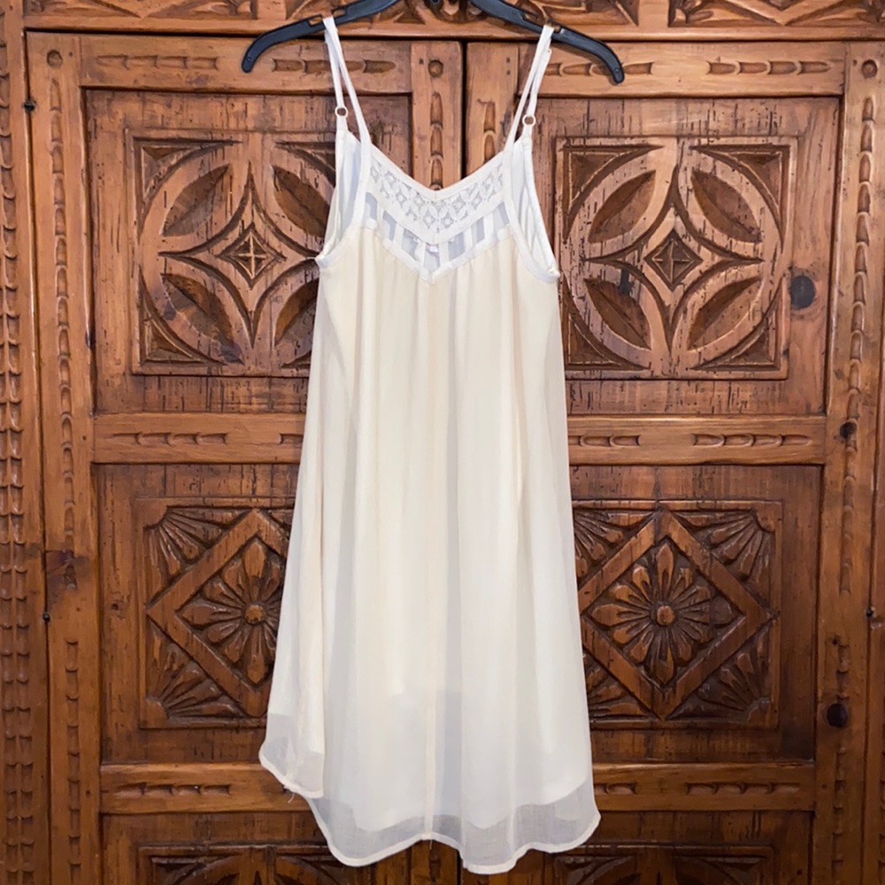 Light Cream Lace-Trim Slip Dress